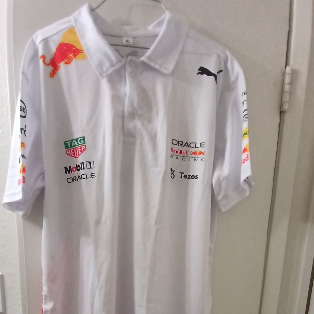 White Polo with Racing logos, Men, Mercedes Benz,Monster,